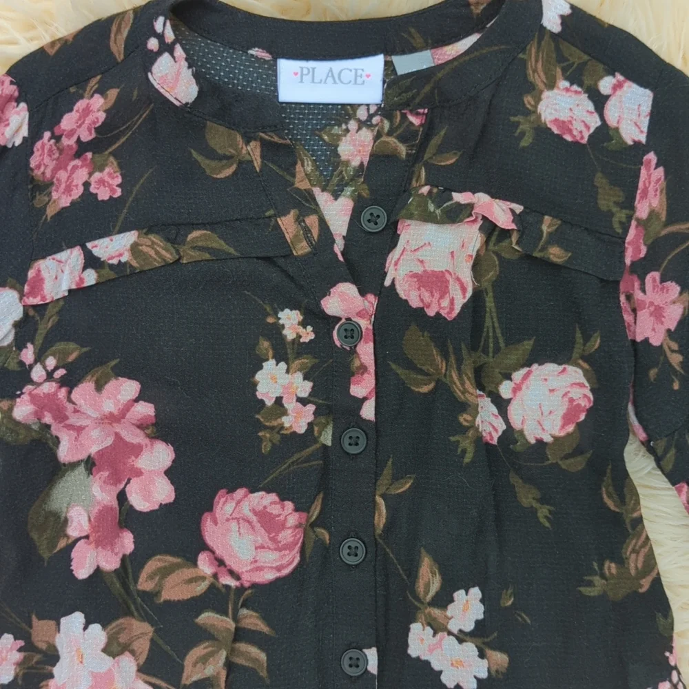 CHILDREN'S place Little Girls Black Floral Cardigan/ 4 - Picture 2 of 5